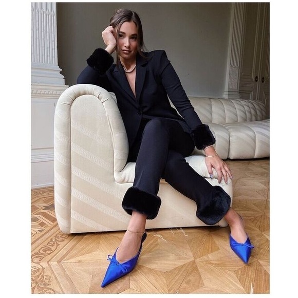 Danielle Bernstein Black Faux-Fur Trim Suit - Picture 3 of 9